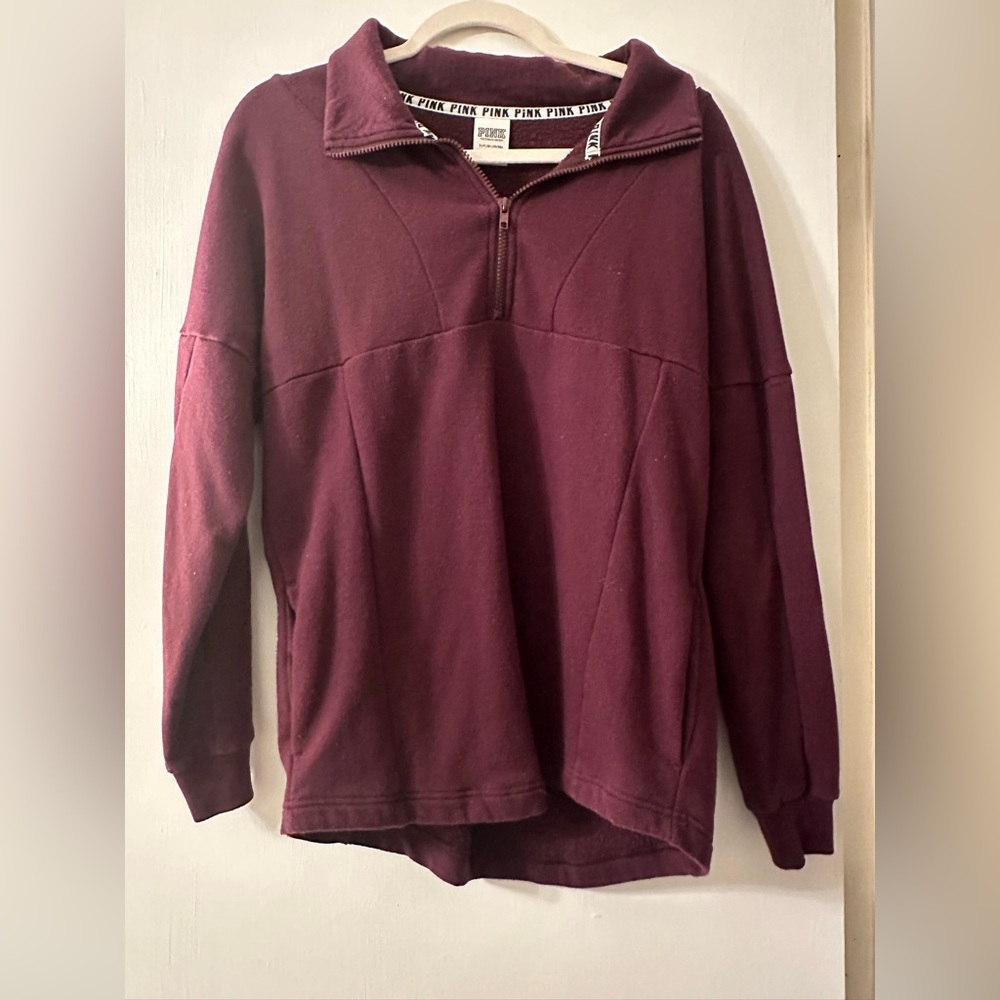 PINK Victoria Secret Burgundy Quarter-Zip Pullover